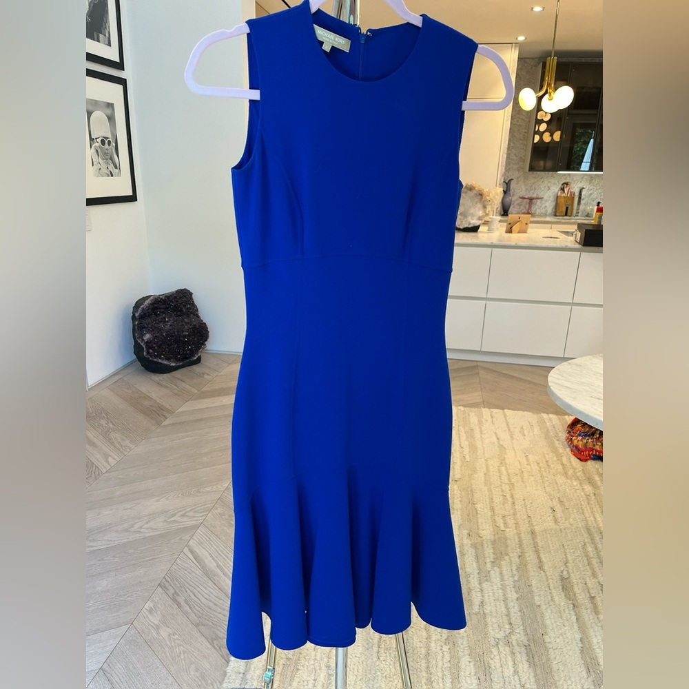 Michael Kors Blue Halter Sheath Midi Dress